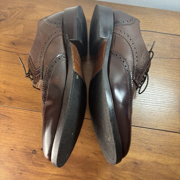 Samuel Windsor Mens 8.5 Wingtip Oxford Brogue Brown Mixed Leather Dress Shoes - Picture 5 of 13